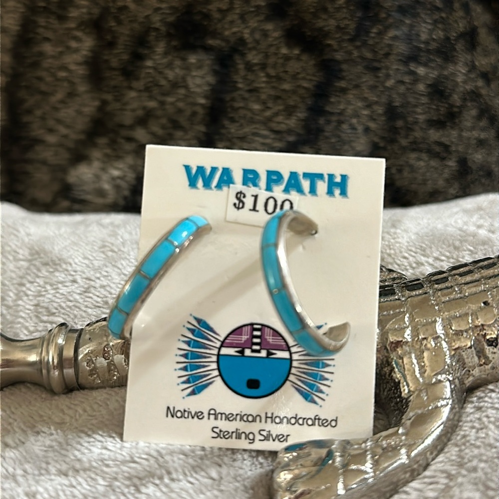 Authentic Santa Fe Turquoise and Silver Hoops.